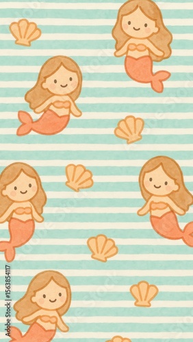 Cute mermaid pattern wallpaper