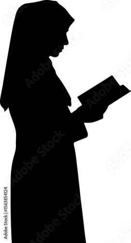 Woman reading book silhouette hijab