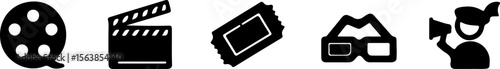 Film reel clapperboard ticket glasses person 3d glasses