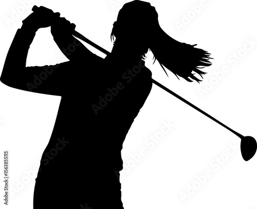 Female golfer swinging club silhouette golf club