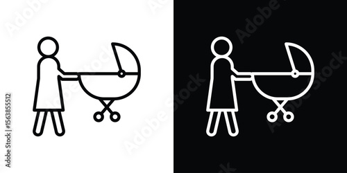 Woman with Baby Stroller icon for website, vector design template elegant style