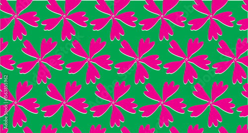 seamless pattern with flowers pink flowers on green background
