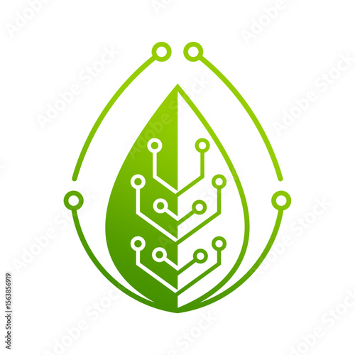 Leaf Tech Dot Line Connect vector Logo Design, Green Color, Abstract 