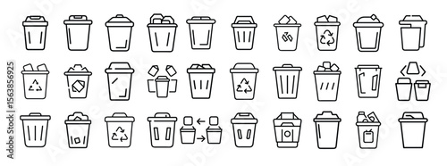Recycling, waste management, trash bin – thin line web icon set. Outline icons collection. Simple vector illustration.