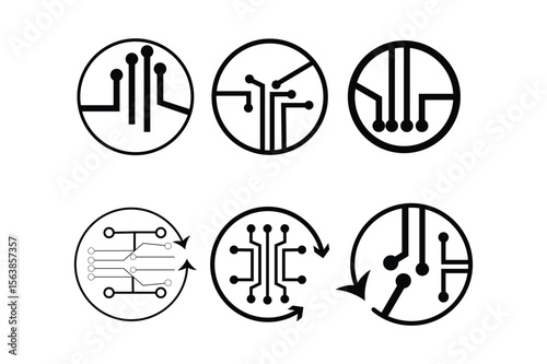 Abstract Circuit Board Icons Technology, Electronics, Digital, Network, Connection