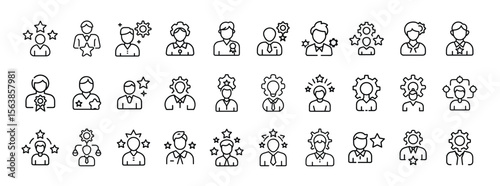 Employee performance, personal skills, team management – thin line web icon set. Outline icons collection. Simple vector illustration.