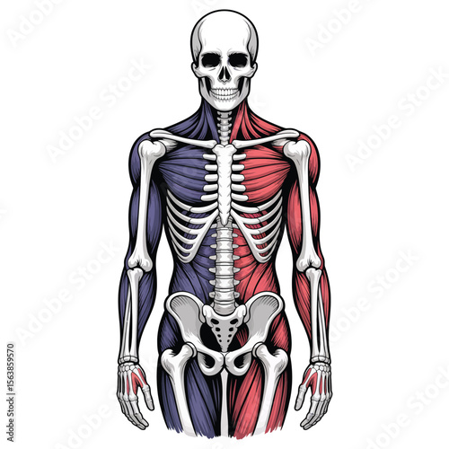 human skull with skeleton