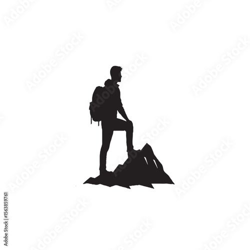 Victorious Man on Mountain Peak Silhouette – Achievement, Freedom & Adventure