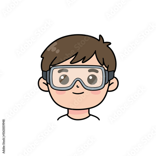 Boy with goggles wearing safety eyewear. Ideal for laboratory safety, science experiments, and protective equipment demonstrations.