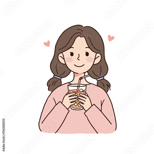 Woman drinking coffee enjoying warm beverage break. Perfect for coffee culture, morning routines, or relaxation moments.