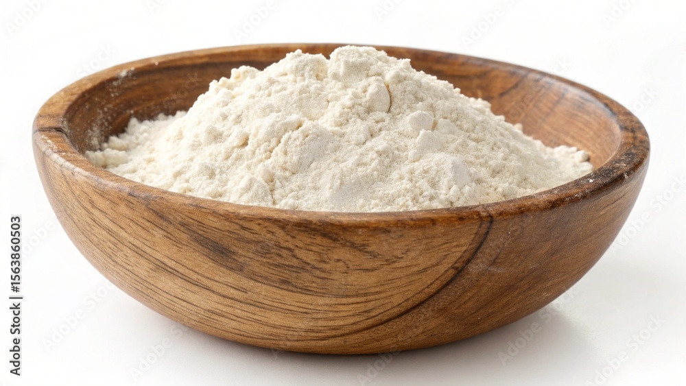 Wooden Bowl of White Flour: Rustic, Natural, Baking Ingredient Wooden Bowl of White Flour: Rustic, Natural, Baking Ingredient
