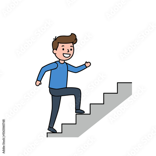 Man climbing stairs with determination. Career growth and personal development concept for motivation and success strategies.