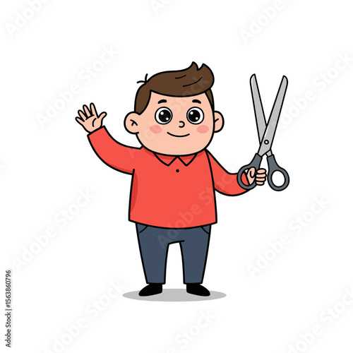 Man with scissors holding them up. Crafting and DIY project concept for tailoring, paper cutting, and creative activities.