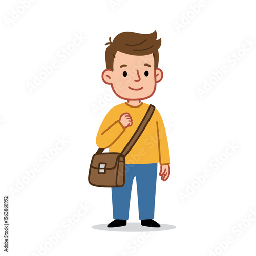 Man with messenger bag in casual attire. Perfect for education, commuting, urban lifestyle, and casual fashion concepts.