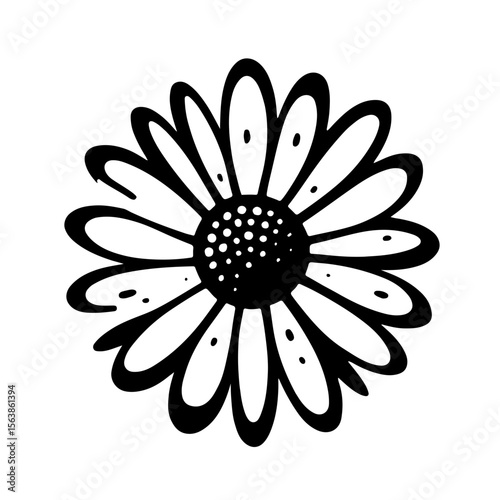 Bold Brush Daisy Flower – Minimal Black and White SVG