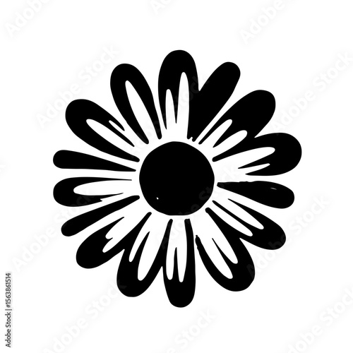 Bold Brush Daisy Flower – Minimal Black and White SVG