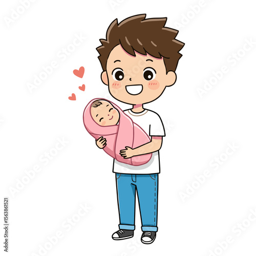 Boy holding baby girl with care and love. Perfect for sibling relationships and family bonding concepts.