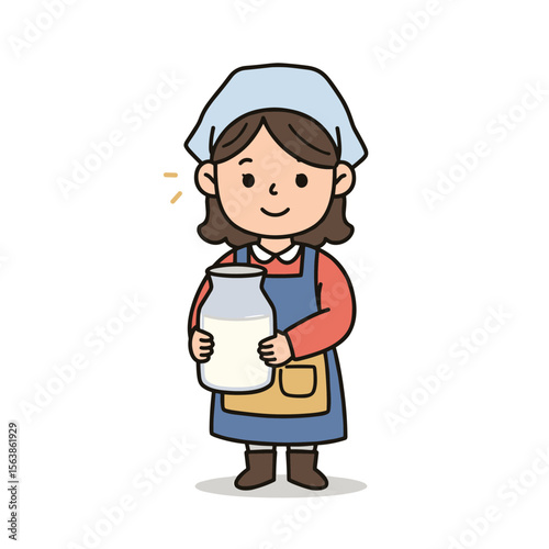Girl with milk jug in traditional outfit. Ideal for dairy products, farm-fresh concepts, or cultural heritage illustrations.