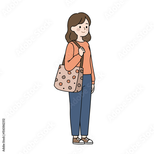 Woman with purse carrying shoulder bag. Ideal for fashion accessories, personal style, and shopping content.