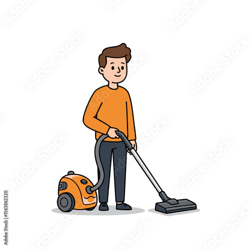 Man with vacuum cleaning carpet. Perfect for housekeeping services, cleaning companies, and domestic maintenance tutorials.
