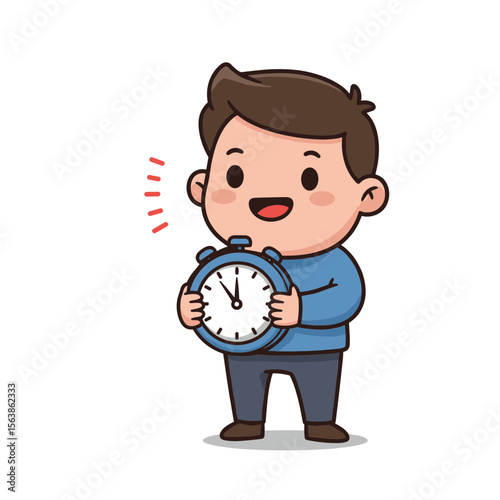 Boy with timer holding analog clock. Perfect for time management, scheduling, and productivity coaching content.