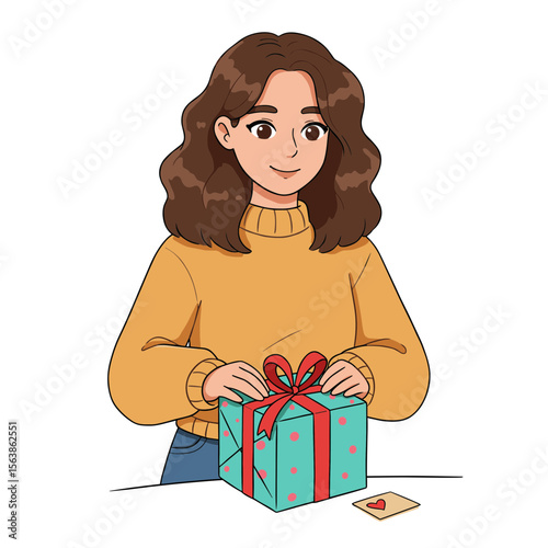 Woman with gift boxes wrapping present. Ideal for holiday preparation, gift-giving guides, and celebration planning content.