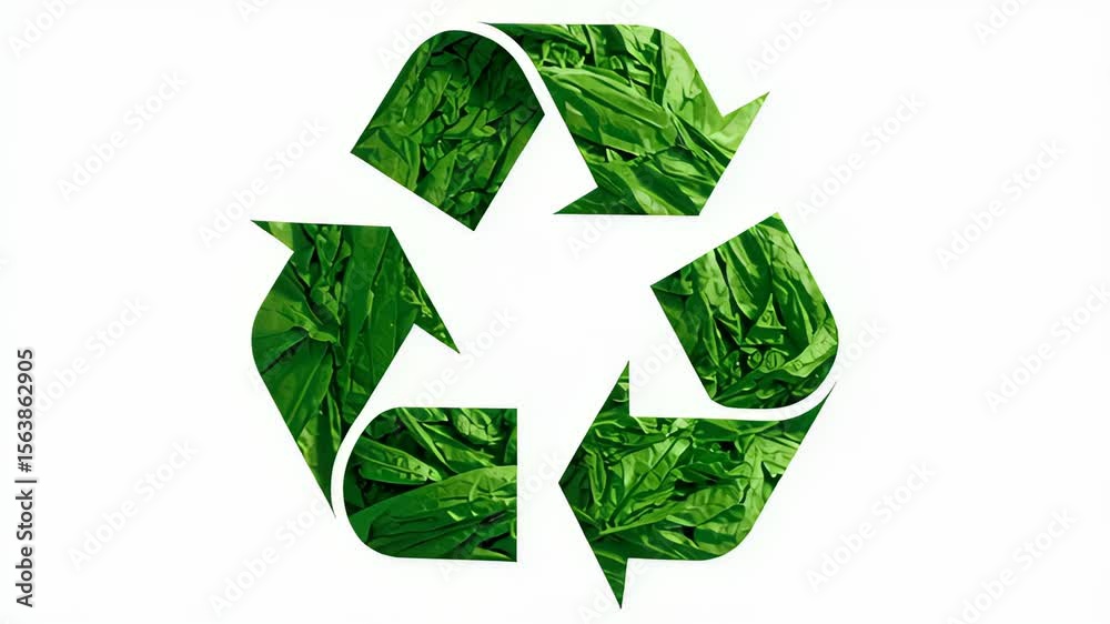 Simple green recycle icon on a clean blank background with caption space on the side. Minimalist eco-friendly symbol for sustainability and environmental awareness.

