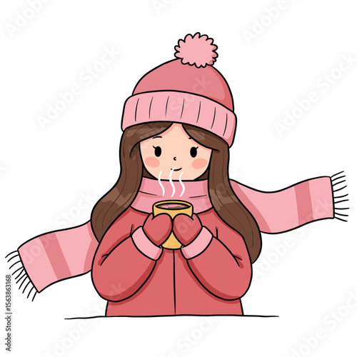 Girl with winter hat wearing scarf staying warm. Ideal for winter fashion, cold weather, or seasonal content.