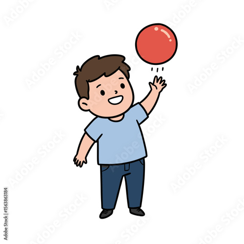 Boy kicking ball playing sports outdoors actively. Great for youth sports, physical activity, or playground fun.