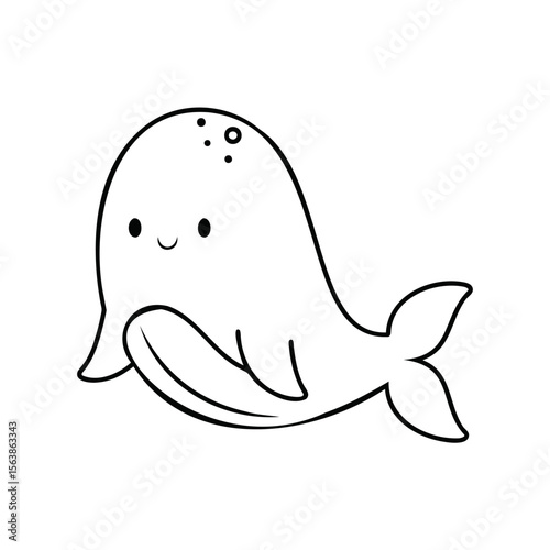 Handdrawn whale with smiling face spots on a animal cartoon