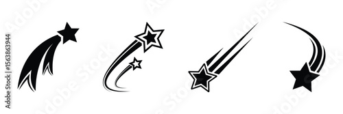Shooting star vector glyph icon, Shooting stars icon vector set. Abstract silhouette of shooting star. Shooting stars icon