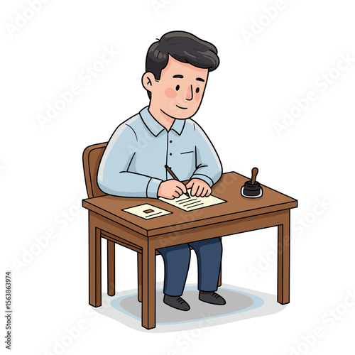 Man signing documents at desk. Professional paperwork concept for legal contracts, business agreements, and official documentation.