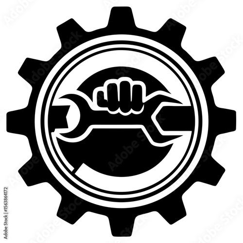 wrench setting icon and  symbol of approval or disapproval, from a hand with a thumb up to a hand holding a seal, perfect for web and business design illustrations