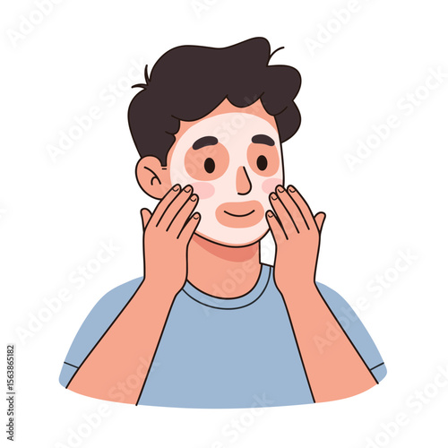 Man applying face cream with skincare routine. Perfect for men's grooming and facial care illustrations.