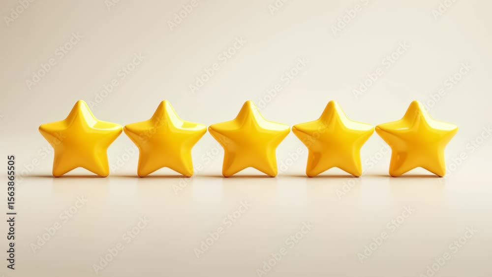 Simple yellow five-star rating icon on a clean, blank background. Minimalist concept for customer reviews, quality feedback, or product ratings. Ample caption space on the side.

