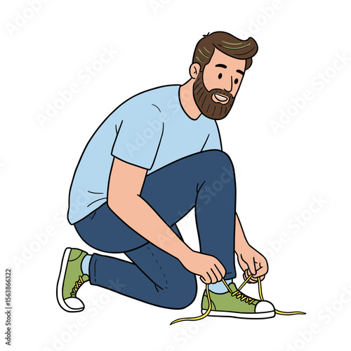 Man tying shoelaces getting ready. Perfect for preparation, active lifestyle, or casual fashion concepts.