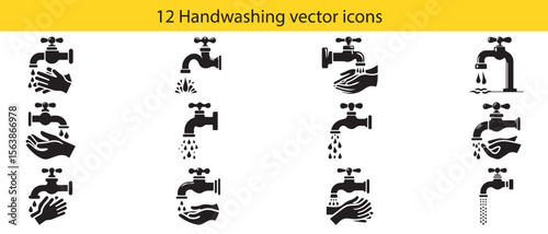 Collection of handwashing vector icons silhouette isolated on white background