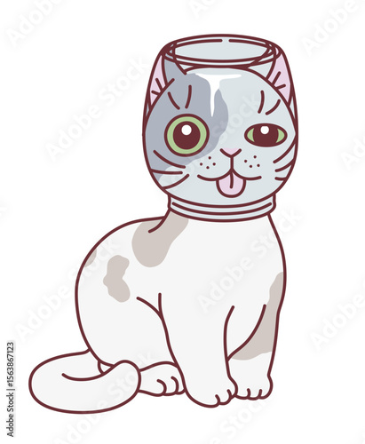 A cute cat got his head into a glass jar. Cute cats series.