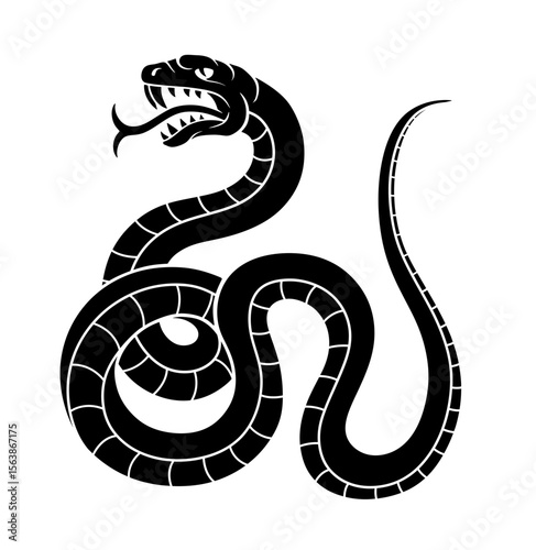 Vector illustration of heraldic snake in black silhouette style.