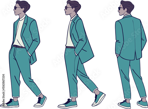 A diverse set of business people, men, and women in suits and business casual clothing standing together, illustrated as vector cartoon silhouettes