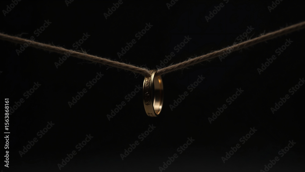 Fototapeta premium Gold Ring on Dark Cord Display 