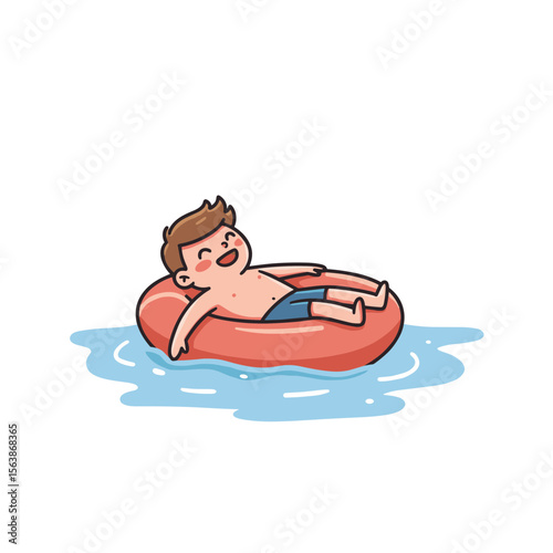 Boy floating in water on inflatable ring. Perfect for summer activities, water recreation, and pool fun concepts.
