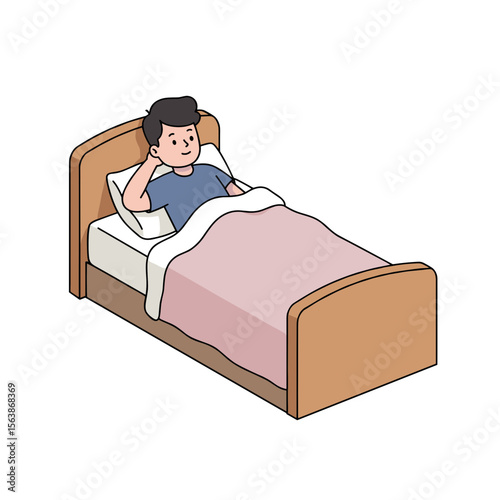 Boy resting in bed under blanket. Ideal for sleep health, bedroom comfort, and children's bedtime routine concepts.