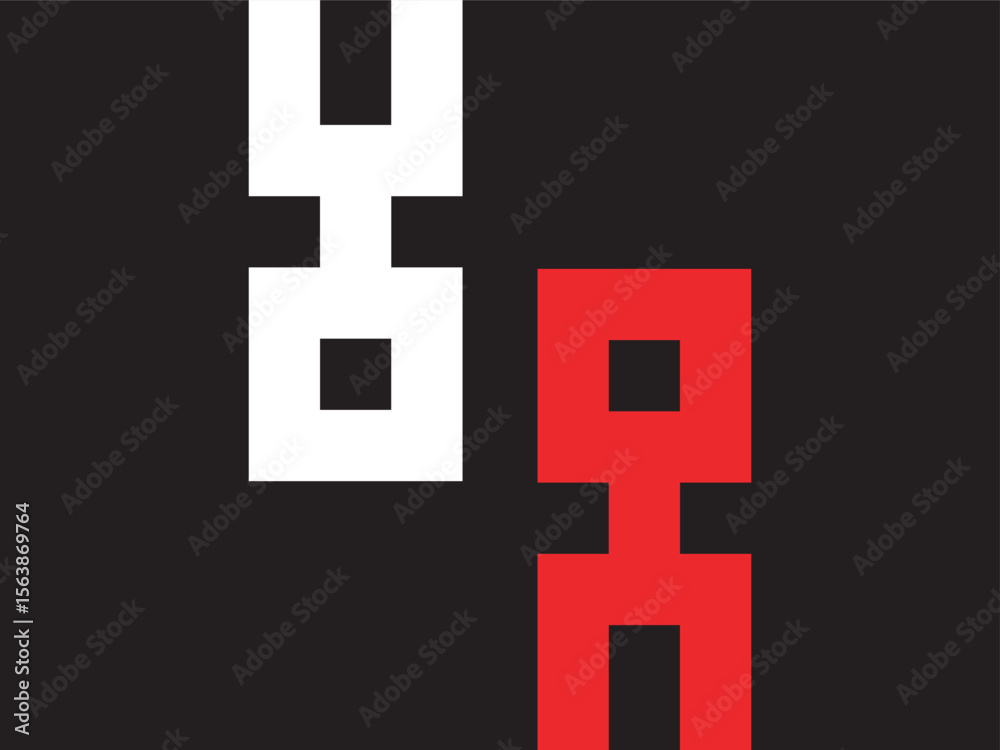 Obraz premium Minimalist Pixel Art Two Figures White and Red Symbol Illustration