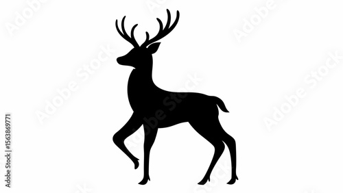 Silhouette of a deer standing with antlers visible against a white background in a simple design
