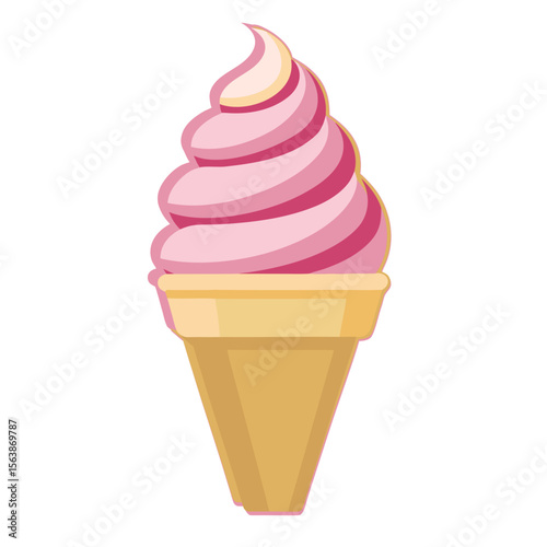 An isolated, creamy sweet ice cream cone, a delicious summer dessert, on a clean white background