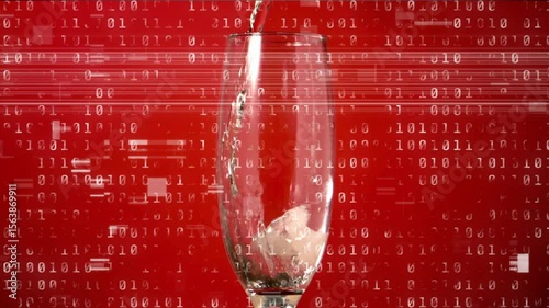 On start unseen spout pouring liquid into champagne flute foaming under red code for pouring demo
