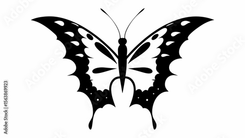 Illustration of a butterfly with detailed wing patterns in black and white color scheme design style