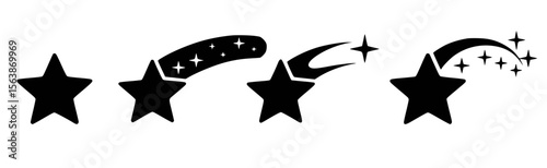 Black star silhouettes with sparkling trails stars white