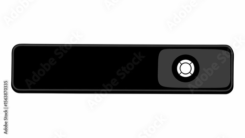 Illustration of a black rectangular device with a circular element on the right side of the object